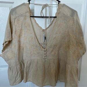 Beige Embroidered Peasant Blouse